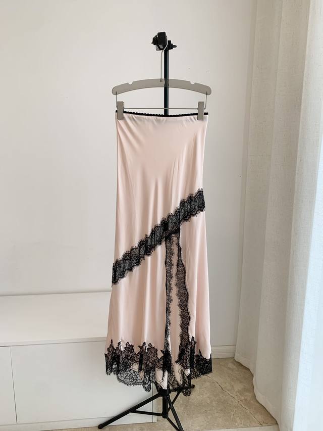 新品Xs Sml 小众人丝缎粉色蕾丝半裙