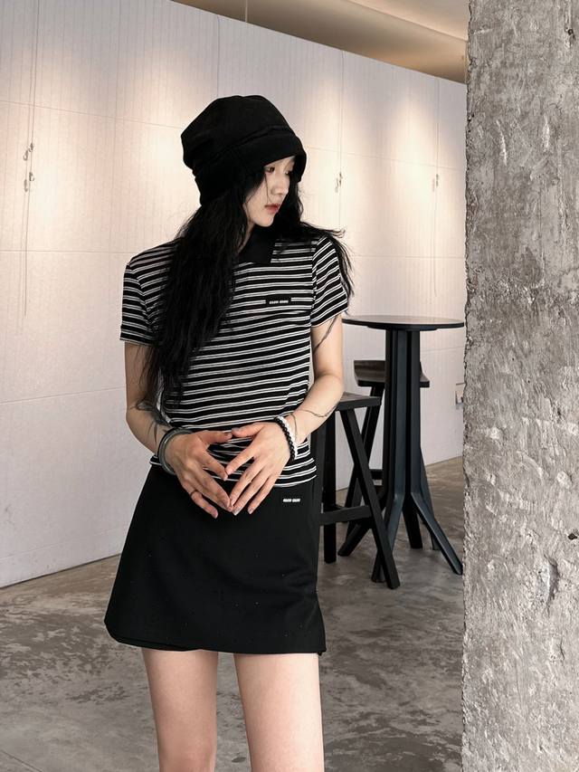 Miu ｜ 新款条纹Polo，100%天丝面料，尺码Sml