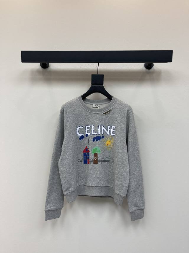 Celin*25早秋新款印花圆领童趣卫衣 定制Yb原生全棉材质 穿搭透气 舒适有型 圆领套头卫衣剪裁 版型宽松 胸前标志性字母印花+童趣感手绘插画街景图案 配合