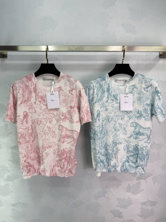 Dio* 25Ss春夏新款 渡假新品Vessel 茹伊丛林动物元素图案定位印花针织短袖 直戳心灵的清新气质女神 经典版型不挑人上身显瘦又高挑！做工品质看细节！2