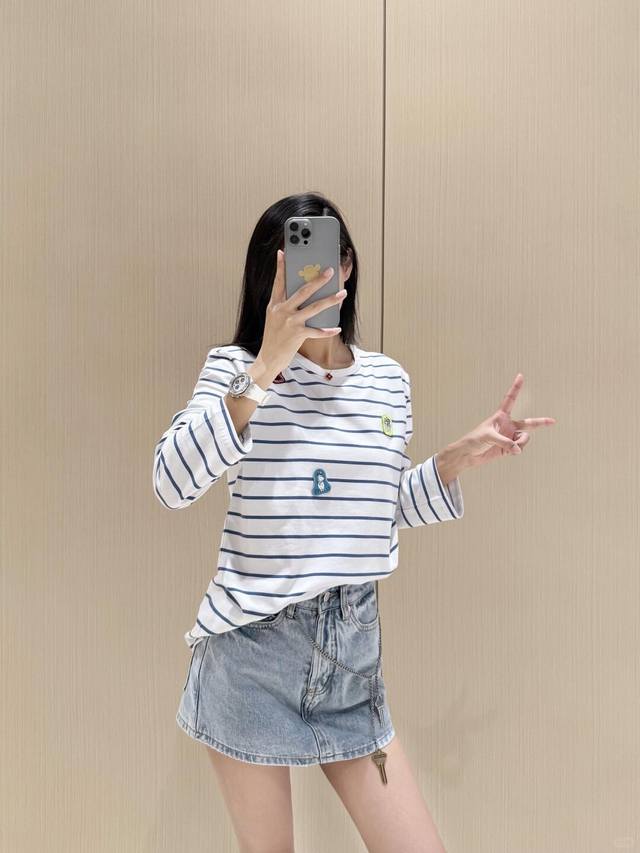 Acne Studi*S Moomin 25Fw早秋联名新款 姆明卡通贴布绣条纹长袖T恤丨独家Yb开发！高版出品！简约的风格全是夏日风情，中性版型设计，遮肉显瘦