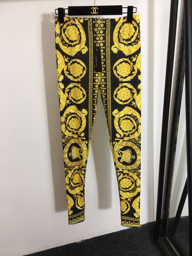 款号 7058 Versac*新款 复古印花高腰显瘦打底裤，金色，S-Xl M码：腰围66弹力，长98