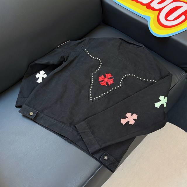款号：D352Chrome Hearts克罗撞色贴皮铆钉牛仔外套Size#S M L Xl