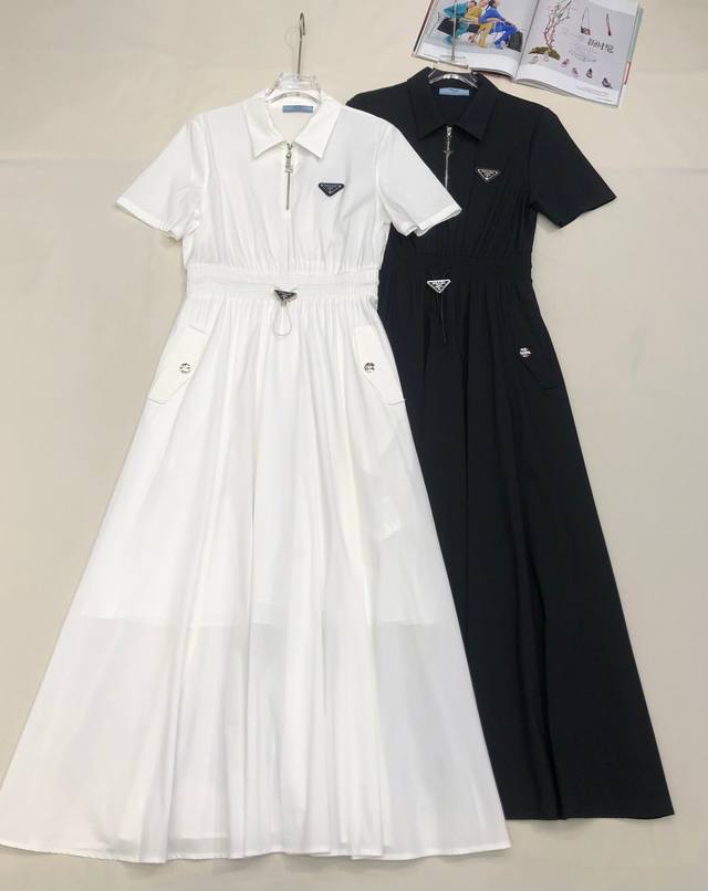 Pr141* 25Ss新款短袖连衣裙 净色百搭 收腰显瘦 经典三角标 高品质 两色三码Sml