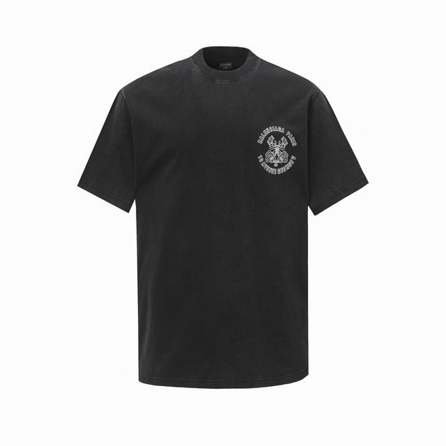 Balenciaga 巴黎世家25Ss新款前后Logo字母做旧洗水图案印花短袖T恤购入原版拆解面料成分定织定染双纱32S280克巴黎棉料配套巴黎独有的320克十