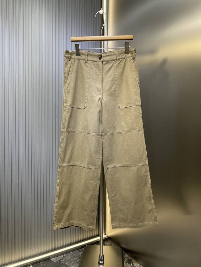 Prada 顶级原单 25Ss纯色拉链阔脚斜纹休闲裤 正品12815购入定染斜纹全棉面料 模版刺绣 手边包缝成衣洗水 定制1：1三角标 定制1：1牛角扣定制1：