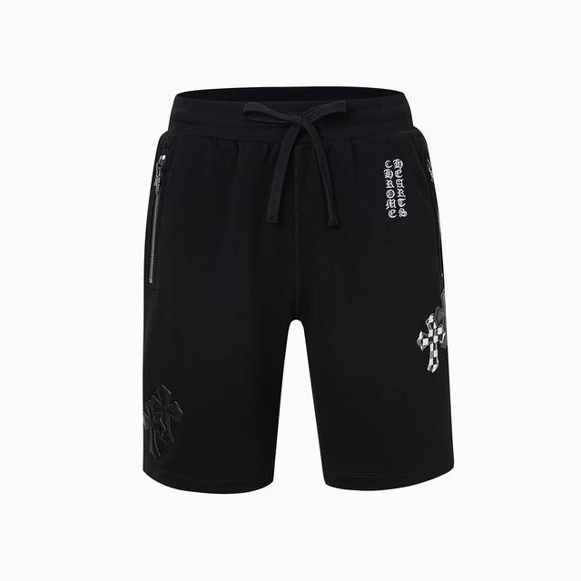 码数S-M-L男女同款 现货发售 自取隔天 Ch 1Of拼皮短裤面料采用320G鱼鳞全棉材质 全裤8个进口羊皮 十字架 成本极高重点！十字架延边车缝 非老师傅做