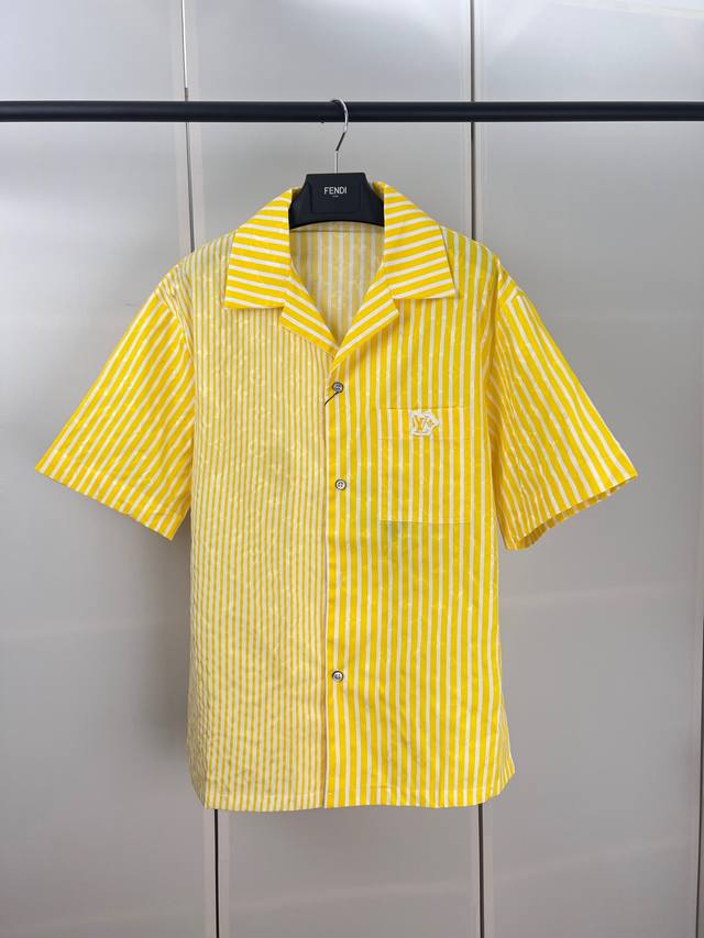 1V路易拼布条纹短袖衬衫S M L Xl