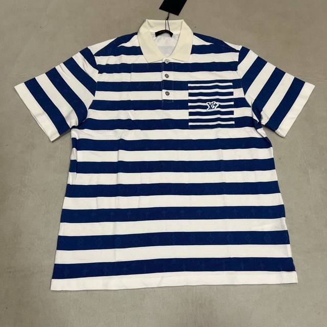 Lv条纹小标提花圆领Polo短袖