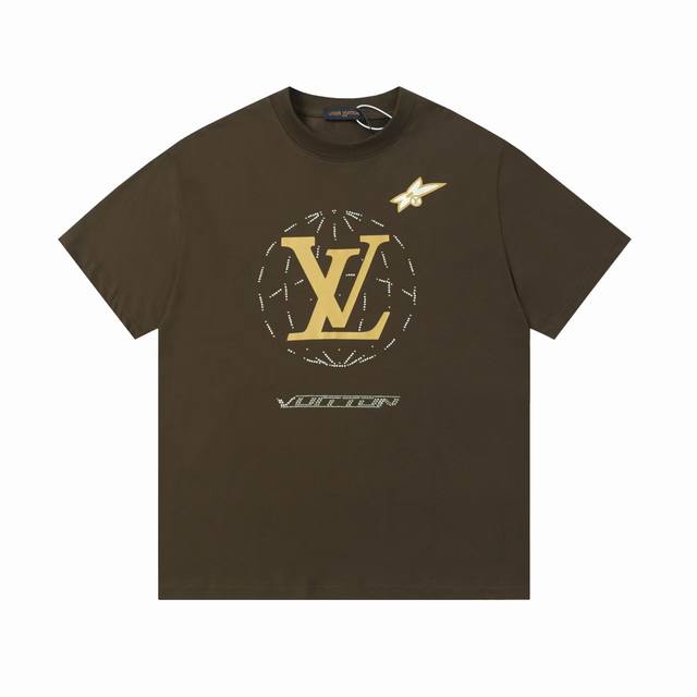 Vd1010# 高品质工艺款 Louis Vuitton*路易威登 Lv Ss25 航线莱恩石装饰短袖T恤 采用原板独家定制260克32支双莎纯棉面料 质感非常