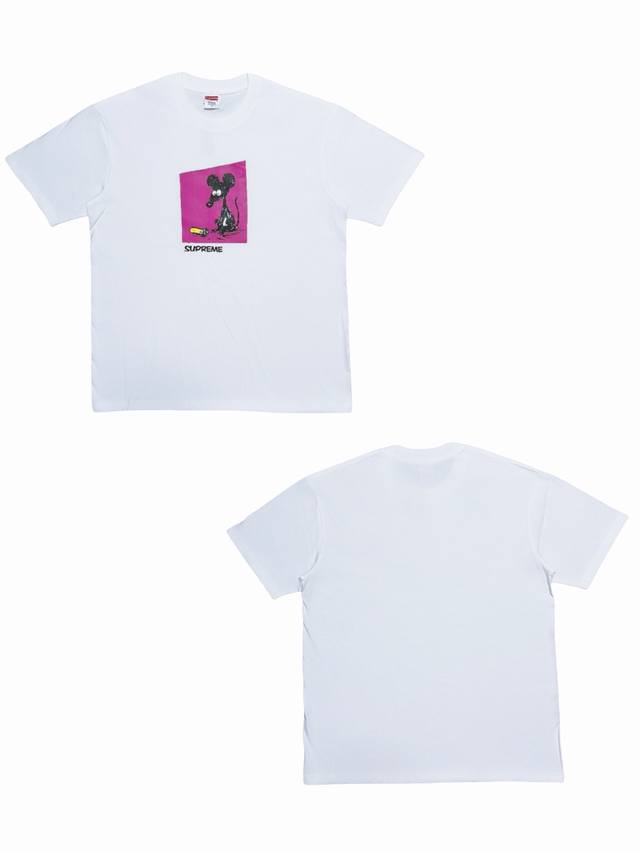 Su189# Supreme Week 1 Mouse Tee 全棉老鼠印花圆领短袖美式潮流T恤 男女同款采用圆筒无缝工艺 原版工艺 衣服侧面没有缝合骨位 鉴定