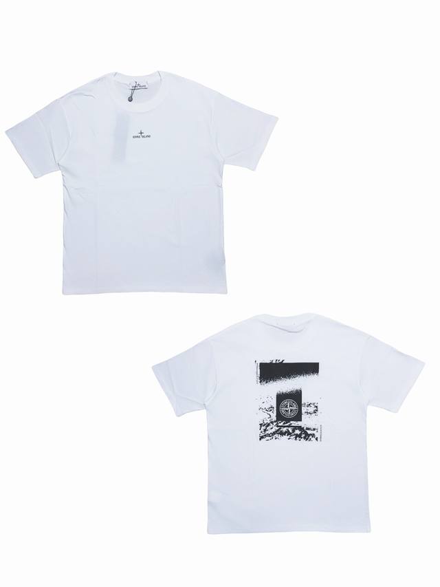 056# Stone Island石头岛 Chest Logo Back Print Tee 背后岩石图案短袖T恤 男女同款 经典圆领设计 配合精准的剪裁比例