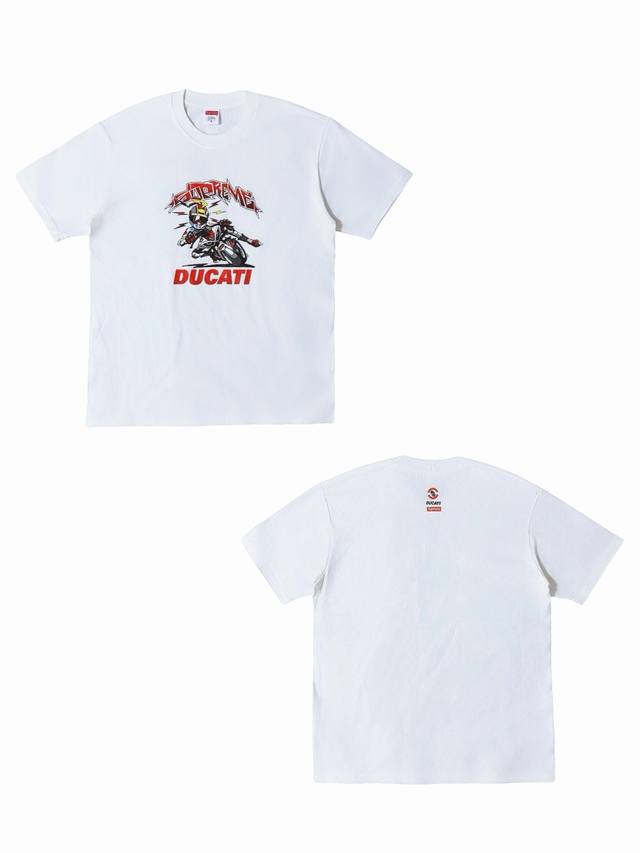 Su170# Supreme X Ducati 联名款 Ss24 Week16 Bike Tee 摩托车印花图案短袖美式潮流T恤 男女同款采用圆筒无缝工艺 原版
