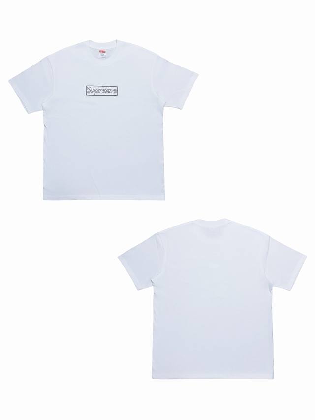 Su152# Supreme Week 18 X Kaws 联名款 Chalk Logo Tee 粉笔字母 Box 纯色Logo印花圆领T恤 男女同款采用圆筒无