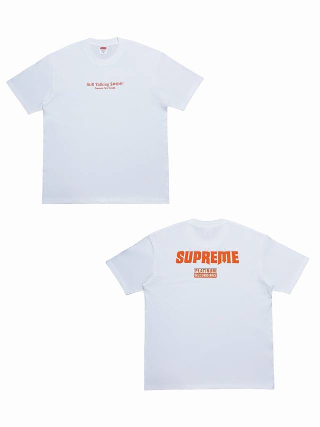 Su150# Supreme Logo 英文字母印花圆领短袖T恤 男女同款采用圆筒无缝工艺 原版工艺 衣服侧面没有缝合骨位 鉴定重点 面料：全都订织定染，260