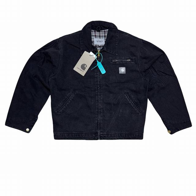 K202# Carhartt Wip卡哈特重磅做旧牛仔底特律翻领夹克 J97同款，面料：选用13Z牛仔面料，成衣酵素洗柔软舒适，细节：内里为复古格纹里布,五金均