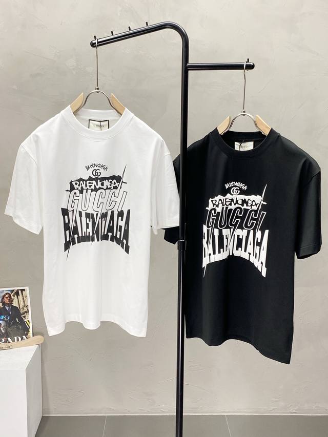 Gucci古驰&Balanciaga巴黎世家独家专供新款原单男士休闲短袖 高端 高版本 时尚百搭爆款进口面料 手感超柔软细腻 穿着亲肤舒适 高端精品 代工厂P精
