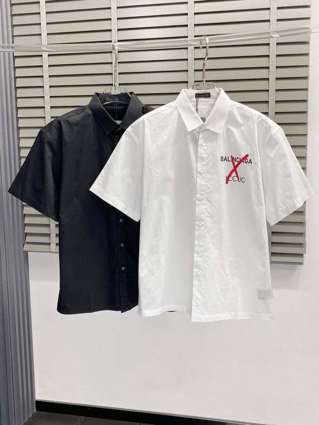 Balenciga巴黎世家独家专供新款原单男士休闲短袖衬衫 高端 高端版本 时尚百搭爆款进口面料 手感超柔软细腻 穿着亲肤舒适 高端精品 代工厂P精细做工 上身