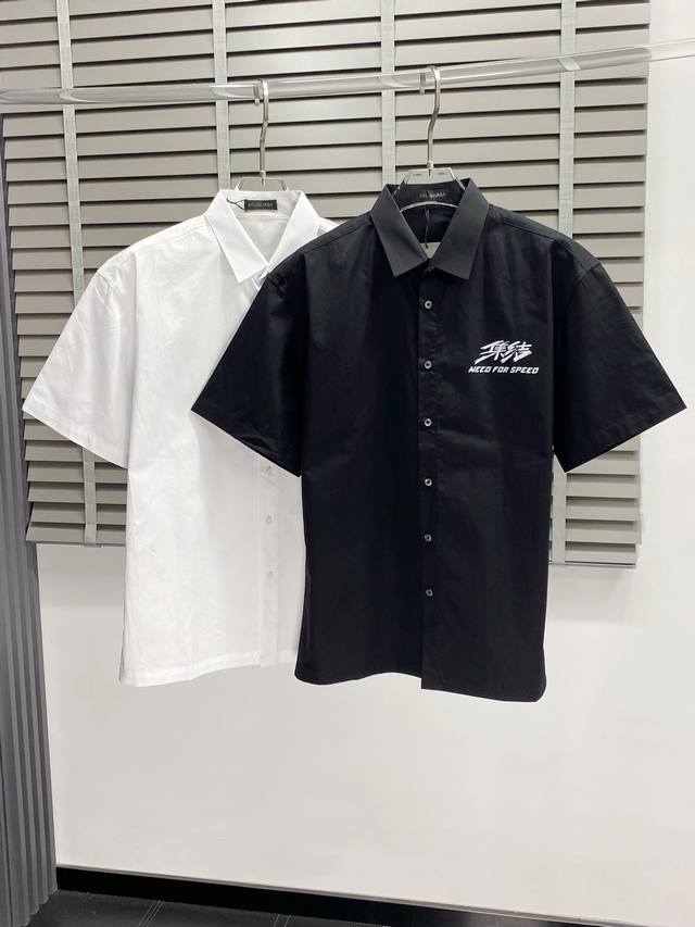 Balenciga巴黎世家独家专供新款原单男士休闲短袖衬衫 高端 高端版本 时尚百搭爆款进口面料 手感超柔软细腻 穿着亲肤舒适 高端精品 代工厂P精细做工 上身