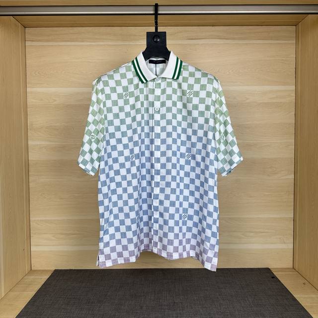 上错价Lois Vitn 路易 2025早春夏款老花套装 斜纹棋盘格短袖衬衫对位裁剪 内套里 腰头四方绣花标设计 原五金开模 男女同款工艺：棋盘格对位尺码：S