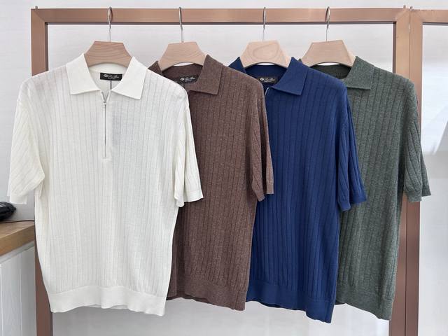 Loro Piana Ss25 春夏男装颜色:白色，咖啡色，蓝色，绿色码数:M-3Xl超级爆款推荐，夏季新品男装系列爆款半辣椒设计针织衫，独特风格设计，简约大气