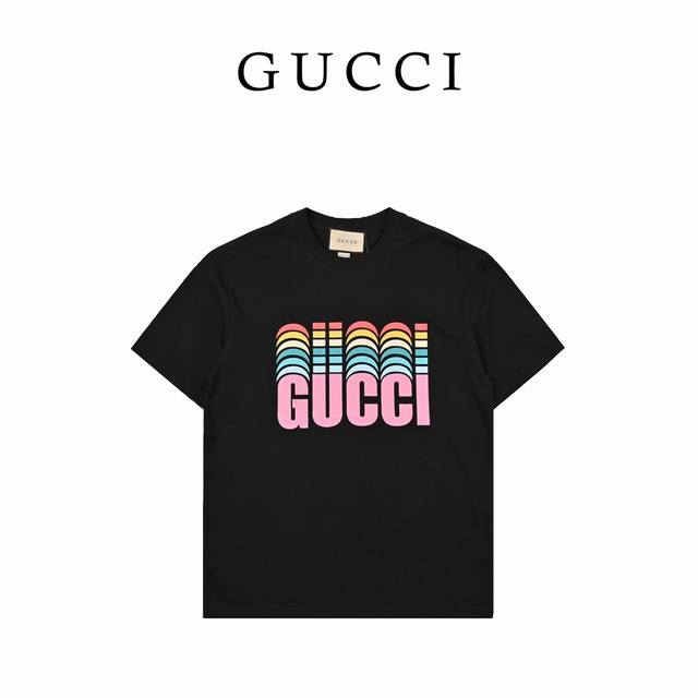 Gucci古驰经典彩虹Logo阔版短袖T恤 高端潮物，众星追捧男女同款让您时尚休闲与潮流完美结合。 货号36 003 尺码:S-Xl