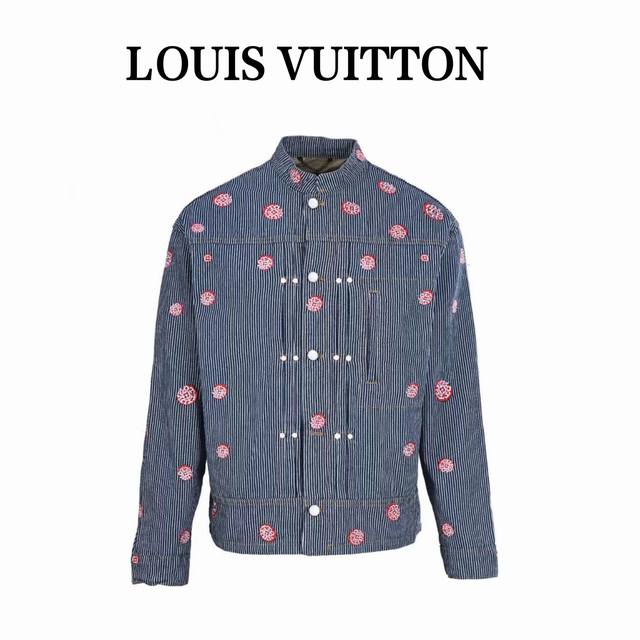 Louis Vuitton Lv 联名款樱花刺绣竖条纹套装牛仔外套 王嘉尔同款，原版49800，高订面料采用， G定制全棉条纹面料，裁片对位刺绣，纽扣都是一体的