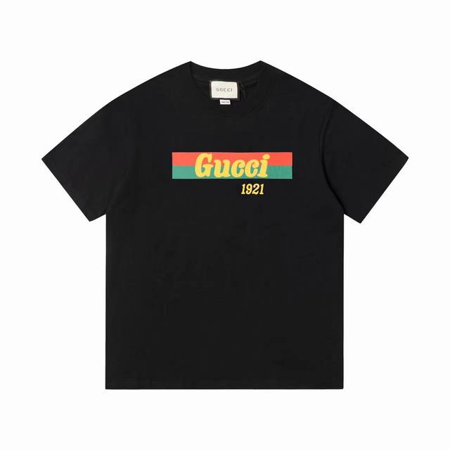 高品质Gucci 春夏款印花直喷进口机器定位后 手工制作短袖T恤 春夏新款Gucci高工艺 新款春款短袖 采用一比一原材料复刻 细节做到高品质版本，230G双纱