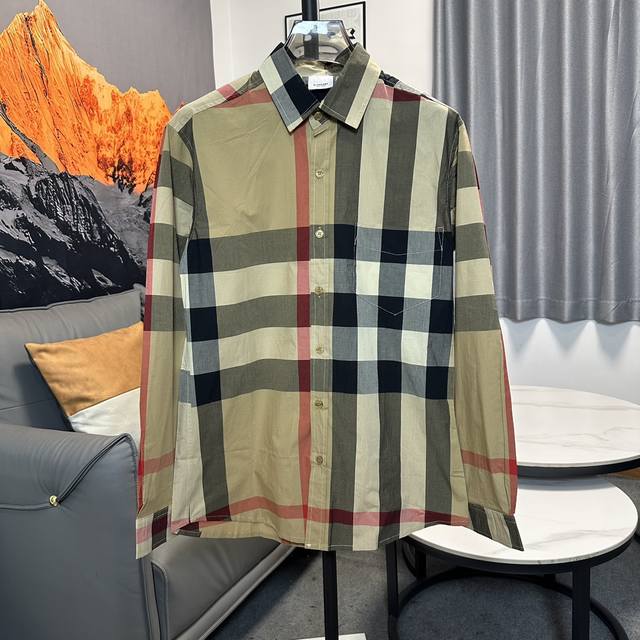 Burberry 巴宝莉 Ss经典深色大格子长袖衬衫 原版面料高版本高品质 网红明星同款 面料：定织原版纯棉大格子面料 棉95% 氨纶5% 纽扣：激光开模刻字纽