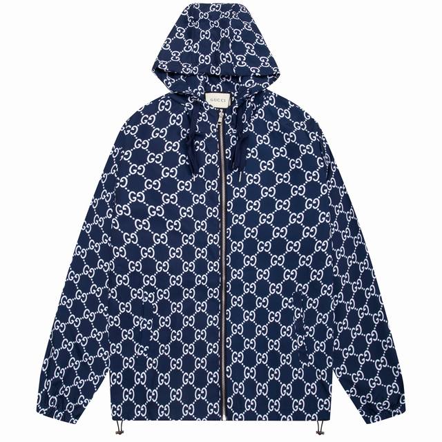 款式:Gucci古驰满印双G印连帽拉链夹克外套 码数:M-Xxxl 全套辅料定制 颜色:蓝色