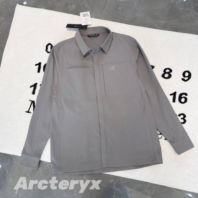 發 -Arcteryx始祖鸟 Cronin Cotton Overshirt 弹力防风防雨纯色小Logo翻领衬衫夹克外套 -面料：原版一比一定织定染61%棉+2
