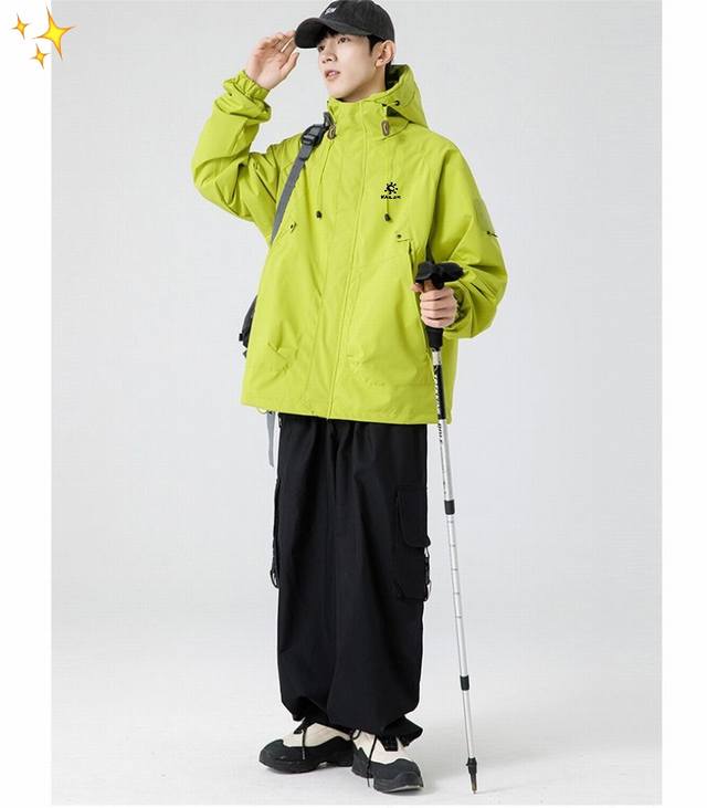 Kailas凯乐石早秋日系户外连帽冲锋衣，斜拉链登山服夹克外套，男女同款，防风连帽衫柔软舒适，强劲防风，简洁设计，经典印花Logo，透气、抗静电功能，能够应付格