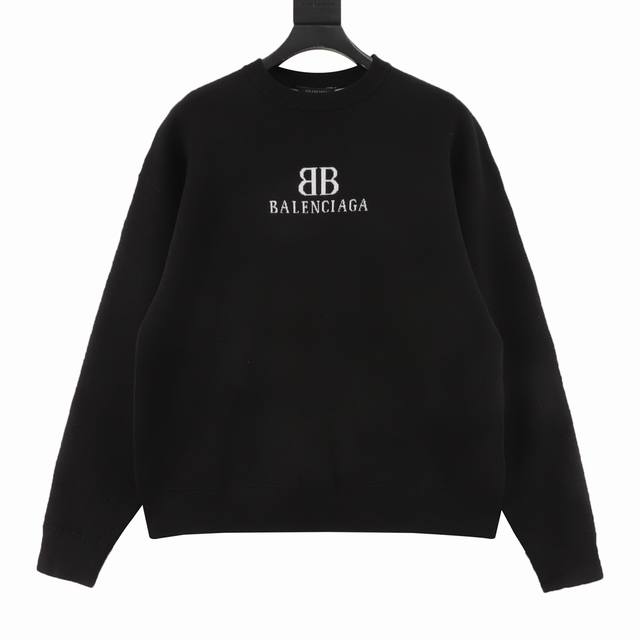 Balenciaga巴黎世家Blcg Bb提花针织长袖圆领毛衣 羊棉混织材质，德国进口机提花组织而成，接缝立体缝线，成衣洗水加软去味工艺，改善衣物的手感和外观，