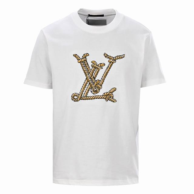 顶级最高版本 Lv路易威登Louis Vuitton 驴家1V 经典重工刺绣绳子图案字母半袖T恤短袖 男女同款 情侣款 宽松版型 最高版本 原版面料 高版本 高
