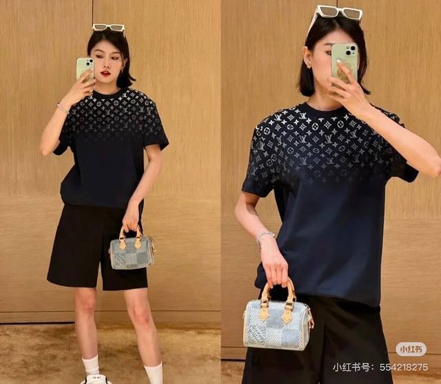 顶级最高版本 Lv路易威登Louis Vuitton 驴家1V 经典满印上渐变Logo图案字母半袖T恤短袖 男女同款 情侣款 宽松版型 最高版本 原版面料 高版