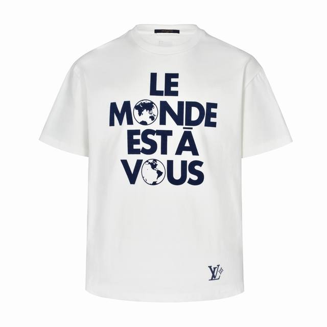 顶级最高版本 Lv路易威登Louis Vuitton 驴家1V 经典地球植绒短袖 Logo图案字母半袖T恤短袖 男女同款 情侣款 宽松版型 最高版本 原版面料