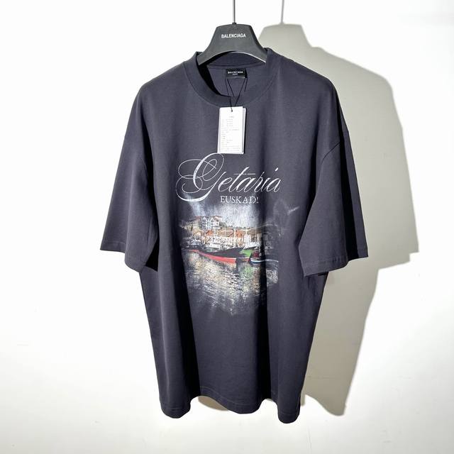 顶级最高版本 尺码偏大 B家 巴黎世家 Balenciaga 经典风景重工艺印花圆领半袖T恤短袖 男女同款 情侣款 宽松版型 最高版本 原版面料 高版本 高品质