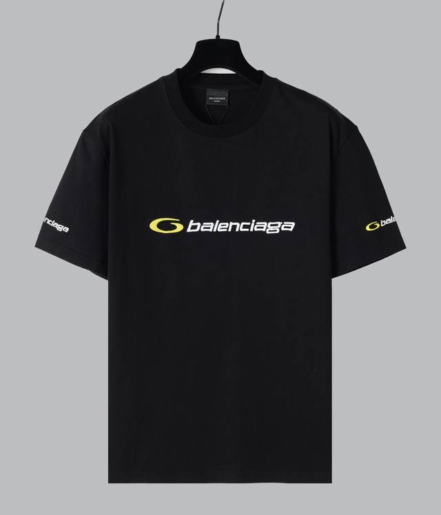 顶级最高版本 尺码偏大 B家 巴黎世家 Balenciaga 经典黄色刺绣Logo重工艺印花圆领半袖T恤短袖 男女同款 情侣款 宽松版型 最高版本 原版面料 高