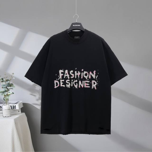 顶级最高版本 尺码偏大 B家 巴黎世家 Balenciaga 经典金沙闪亮重工艺印花圆领半袖T恤短袖 男女同款 情侣款 宽松版型 最高版本 原版面料 高版本 高