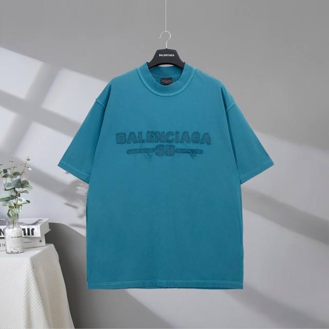 顶级最高版本 尺码偏大 B家 巴黎世家 Balenciaga 经典贴布Logo重工艺印花圆领半袖T恤短袖 男女同款 情侣款 宽松版型 最高版本 原版面料 高版本