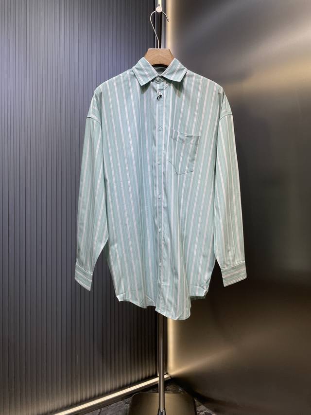 Balenciaga 巴黎世家 25Ss 新款多巴胺薄荷绿配色条纹衬衫 随意对比对版区别市面精修发货区别市场垃级货 同图不同价为版本不同不要被外面同文案盗图党混