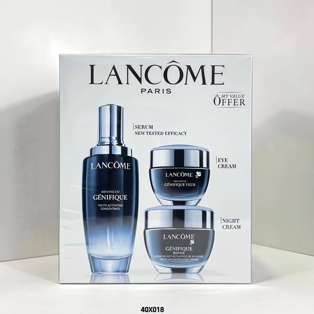 兰蔻小黑瓶三件套！内含：小黑瓶肌底液 Ml，眼霜15Ml，面霜50Ml。