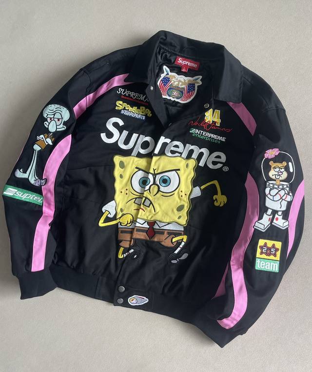 Supreme X Spongebob Squarepants海绵宝宝 X Jeff Hamilton 联名款 Ss Week11卡通印花图案刺绣徽标赛车美式潮