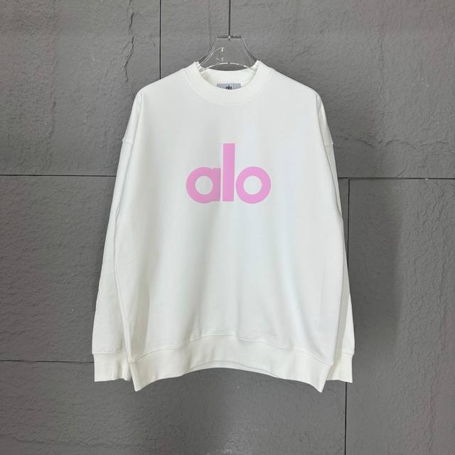 Alo*2025早秋冬新款 经典简约字母立体彩色发泡工艺 个性Logo 定制毛圈面料 长袖圆领卫衣 男女同款 颜色：黑色 白色 尺码： S 90-130斤 M
