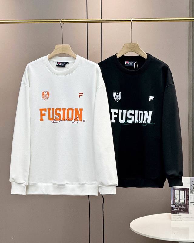 Fila 斐乐篮球主题创新款秋季新款针织套头毛圈卫衣休闲情侣款 顶级版本 尺码：S~Xl 颜色：黑色、白色 细节版本1:1复刻 重磅专柜最新款！走一波！绝对私房