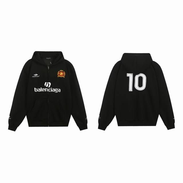 颜色：活性黑 尺码：S-Xl -Balenciaga 24Aw 巴黎世家&曼联联名Soccer系列巴黎世家 曼联足球系列10号 巴黎城市限定 拉链卫衣开衫外套