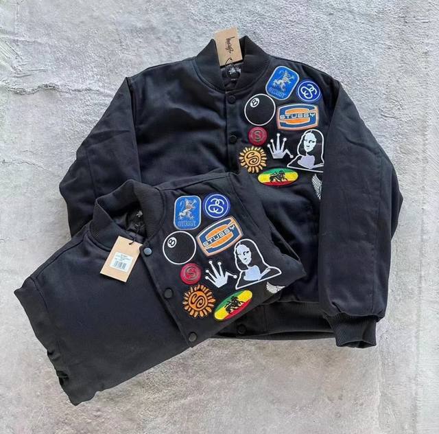 薄款 加厚115 -Stussy22Ss徽章棒球服飞行员夹克 -Souvenir Stadium Bomber原版 正反面20个刺绣徽章标补丁 Og味十足 斯图
