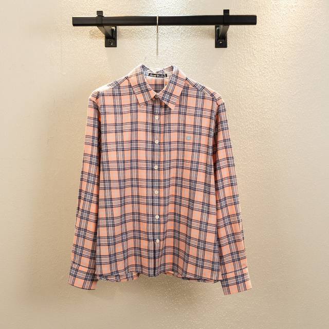 款号C230 原版开发 市面最高版本 Acne Studios 24Ss 新款经典笑脸刺绣格纹拼接衬衫 后背笑脸刺绣宽松长袖衬衫 原版开发 区别市面货不对版，随