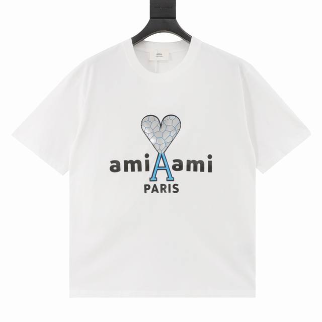 Ami 25Ss 爆裂纹爱心字母压胶印花短袖 230克32支双纱爽滑棉，领口，下摆，袖口定制螺纹，无色差，手感厚重不失细腻，做工精细，肩部下摆双针走线，版型超正