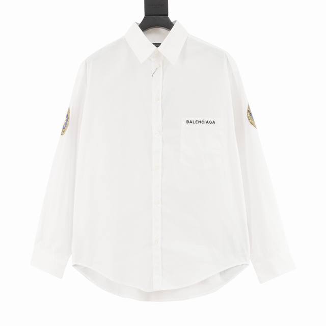 Balenciaga巴黎世家Blcg 臂章刺绣徽章长袖衬衫 定制轻逸凝忆棉平纹料，采用进口机刺绣工艺，用先进的计算机控制系统和精密的机械部件实现Balencia